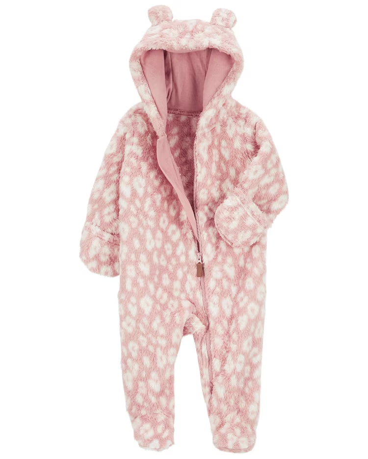 Macacão bebê peluciado com capuz de orelha onça rosa | Carter's - Imagem 2
