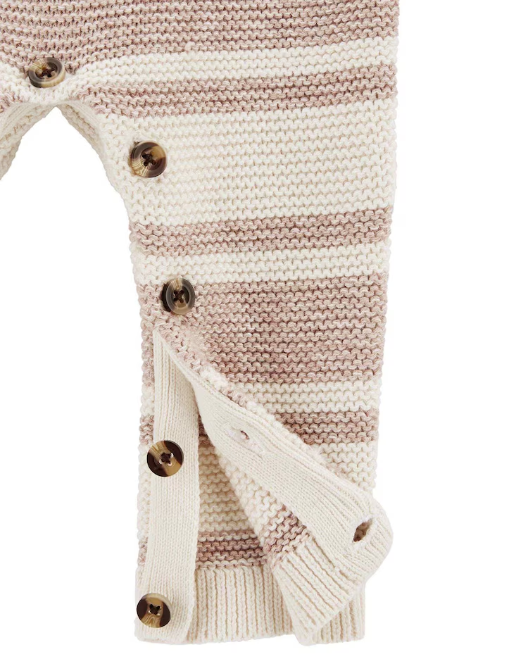 Macacão bebê de tricot com bolso listrado multicor | Carter's - Imagem 2