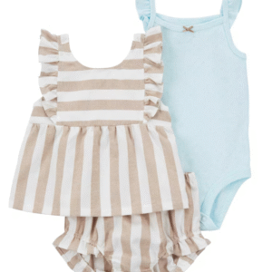 Conjunto curto bebê 3 peças babados listras multicor | Carter's