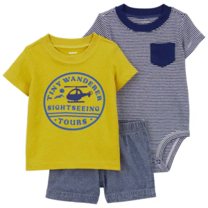 Conjunto curto bebê 3 peças listrado multicor | Carter's