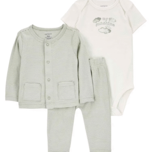 Conjunto longo bebê 3 peças casaquinho listrado verde | Carter's
