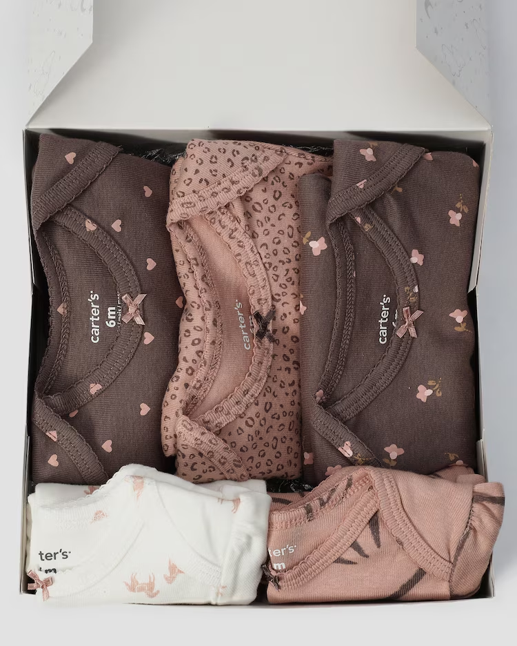 Enxoval bebê body 5 peças floral e animal print + caixa de presente P multicor | Carter's - Imagem 2