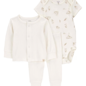 Conjunto longo bebê 3 peças canelado de bichinhos off-white | Carter's